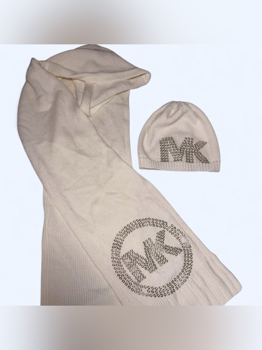 Michael Kors womenCream Beanie and Scarf Set with Stud Detail
